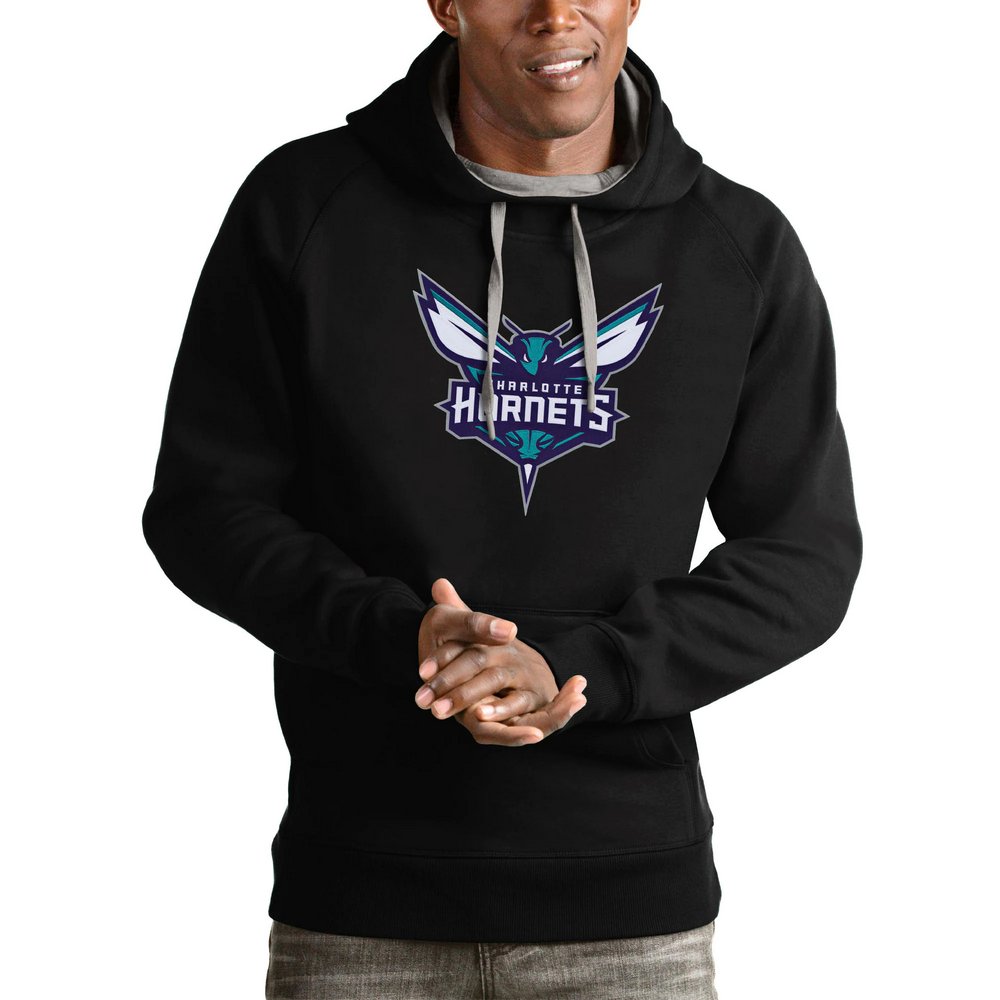 Charlotte Hornets Antigua Logo Victory Pullover Hoodie - Black