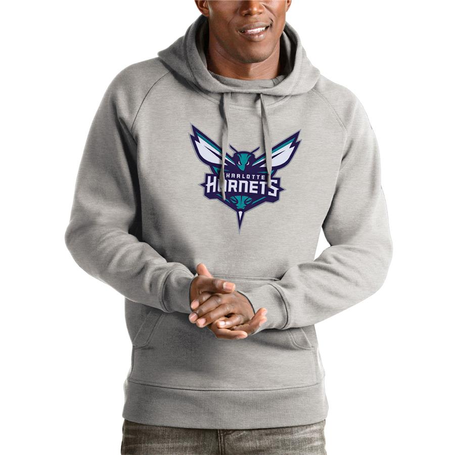 Charlotte Hornets Antigua Logo Victory Pullover Hoodie - Heathered Gray