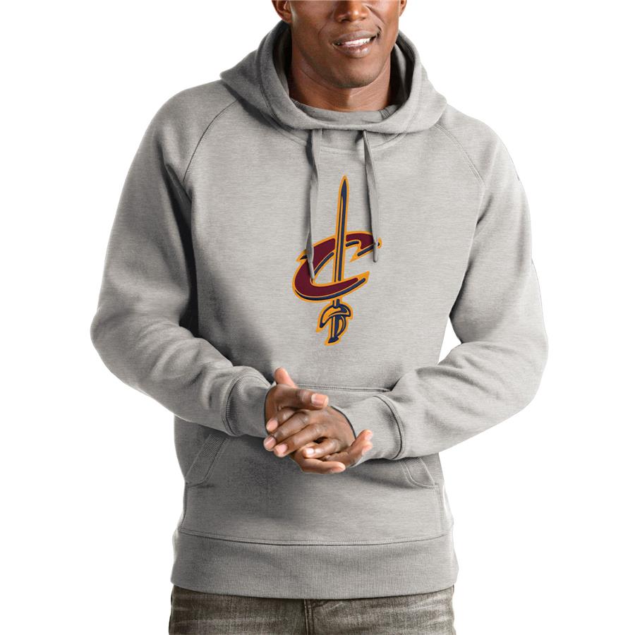 Cleveland Cavaliers Antigua Logo Victory Pullover Hoodie - Heathered Gray