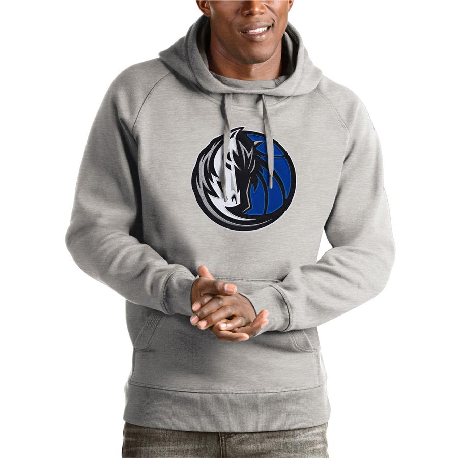 Dallas Mavericks Antigua Logo Victory Pullover Hoodie - Heathered Gray
