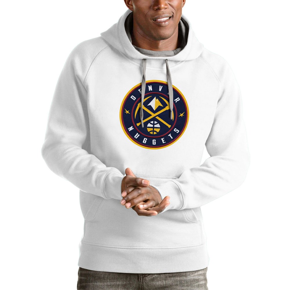 Denver Nuggets Antigua Logo Victory Pullover Hoodie - White
