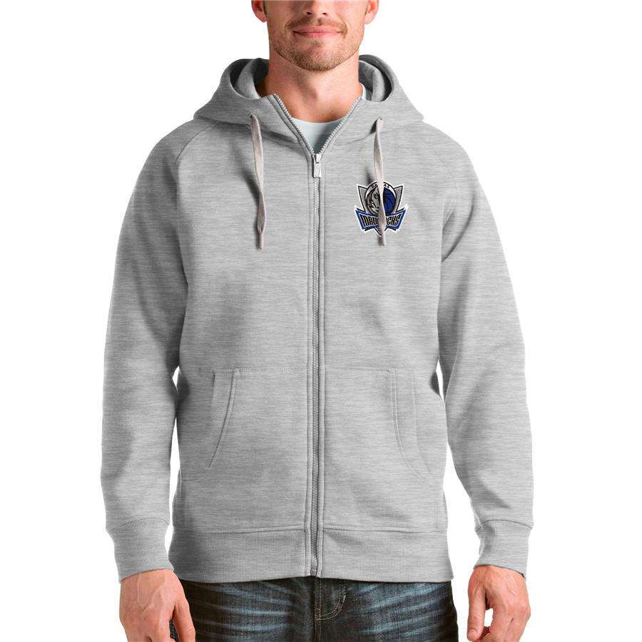 Dallas Mavericks Antigua Logo Victory Full-Zip Hoodie - Heathered Gray