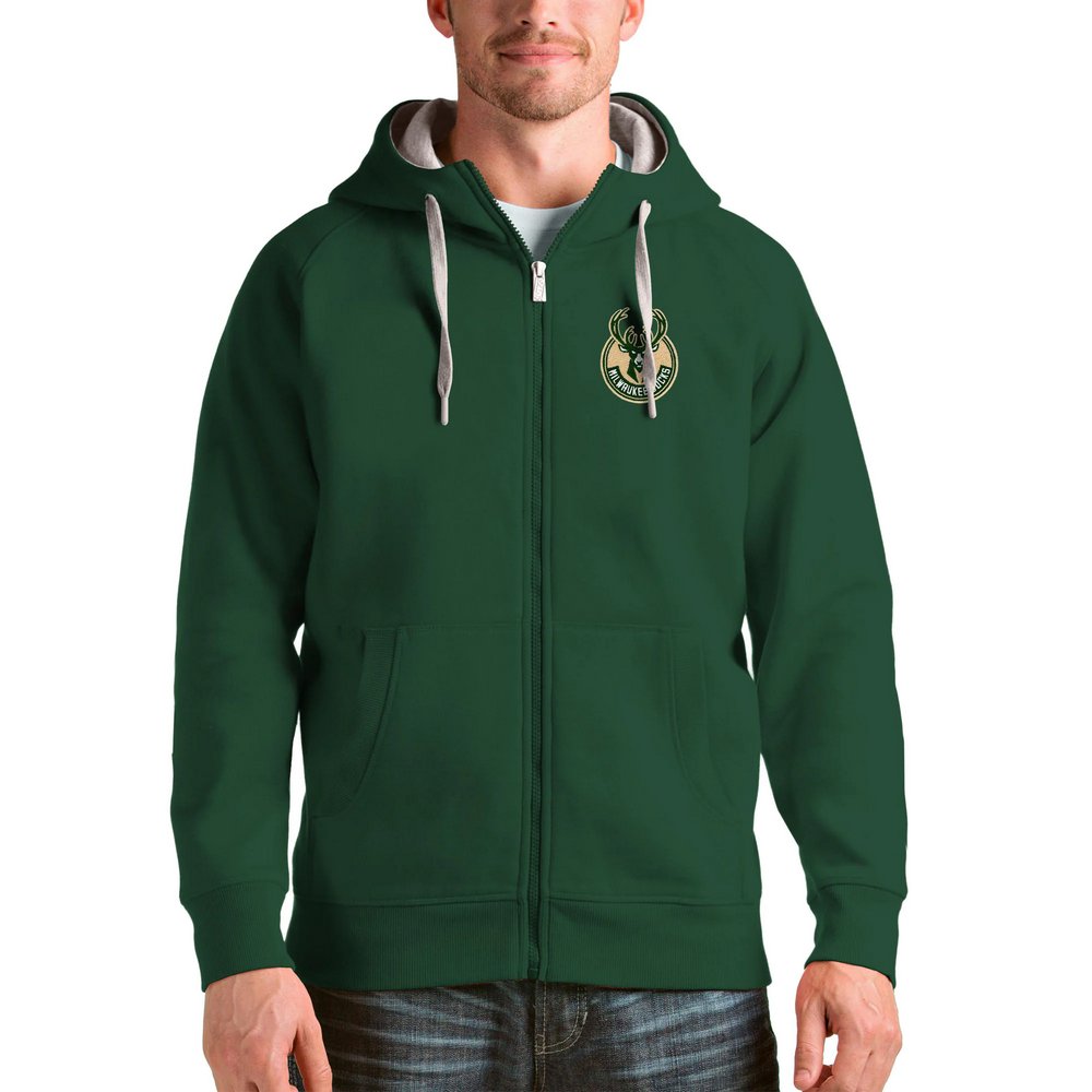 Milwaukee Bucks Antigua Logo Victory Full-Zip Hoodie - Hunter Green