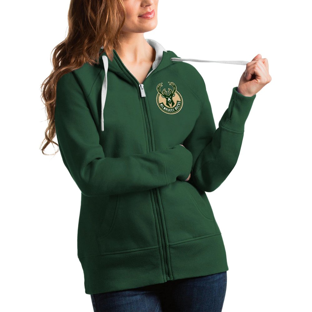 Milwaukee Bucks Antigua Women's Victory Full-Zip Hoodie - Hunter Green