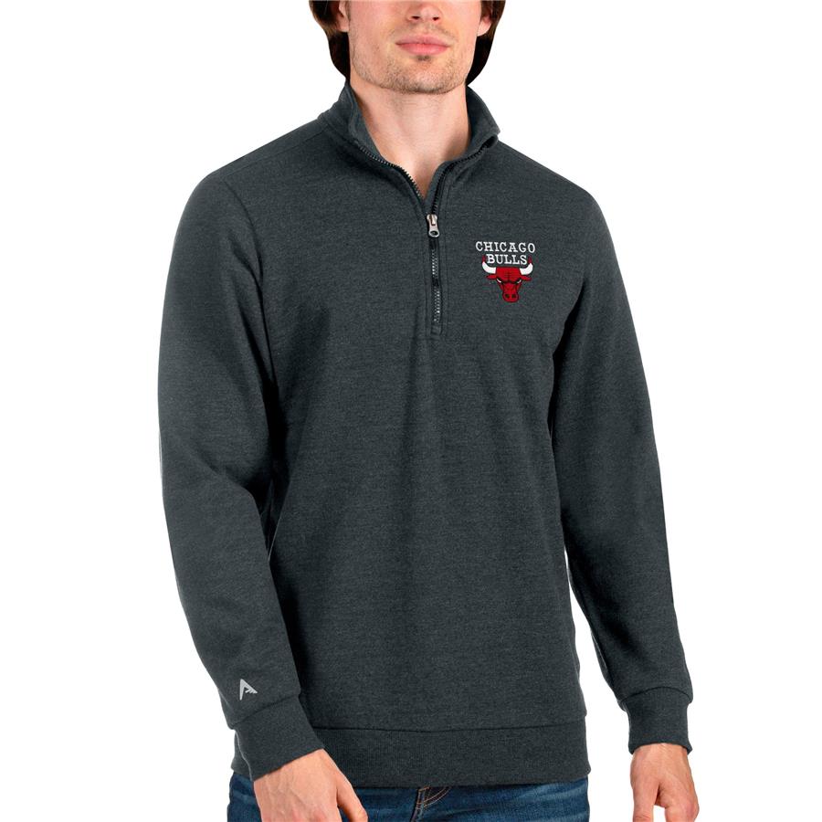 Chicago Bulls Antigua Action Quarter-Zip Pullover Sweatshirt - Heathered Charcoal
