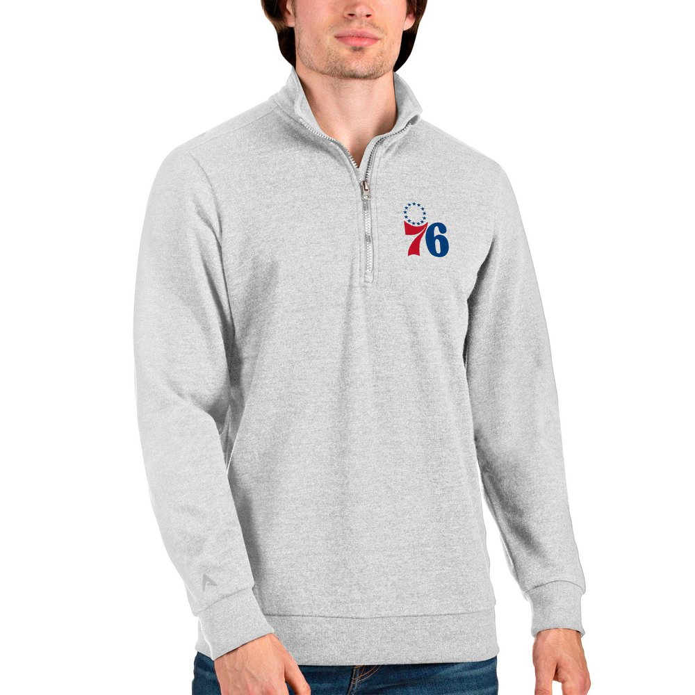 Philadelphia 76ers Antigua Action Quarter-Zip Pullover Sweatshirt - Heathered Gray