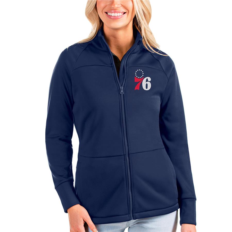Philadelphia 76ers Antigua Women's Links Full-Zip Golf Jacket - Navy