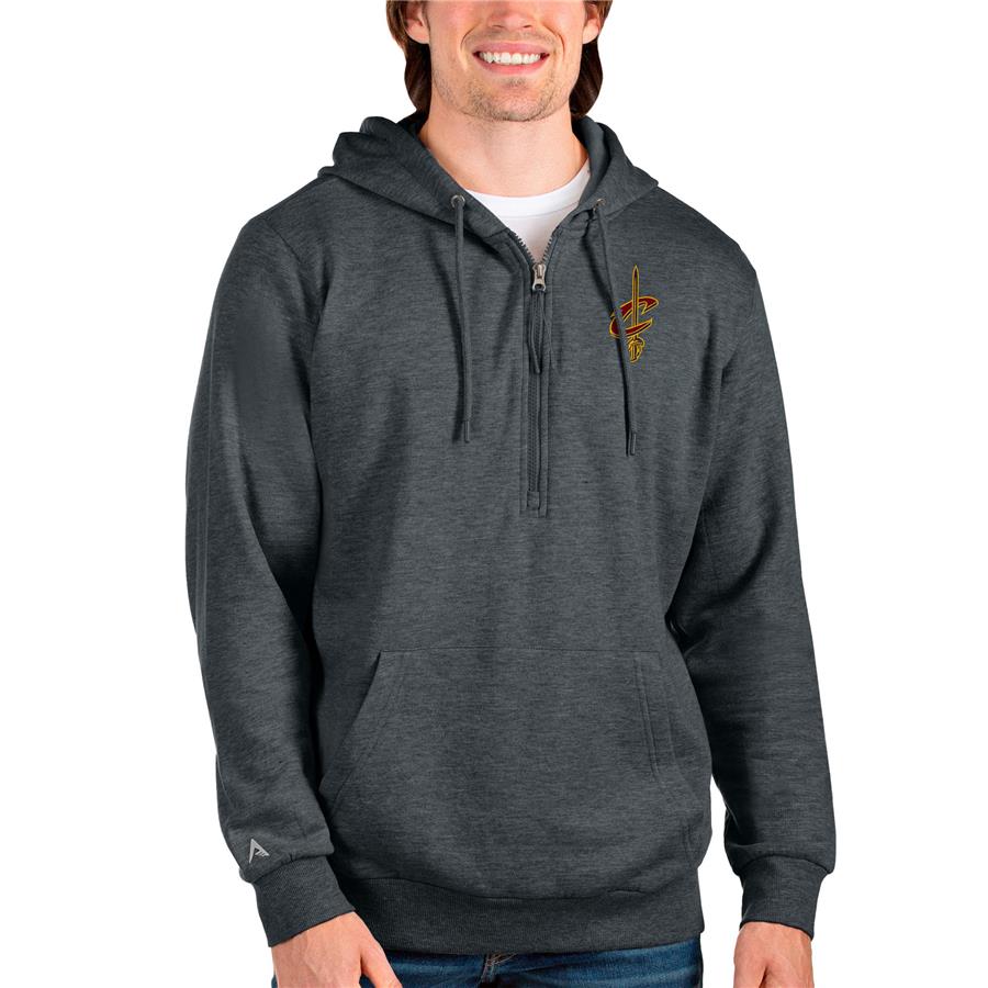 Cleveland Cavaliers Antigua Action Quarter-Zip Pullover Hoodie - Heathered Charcoal