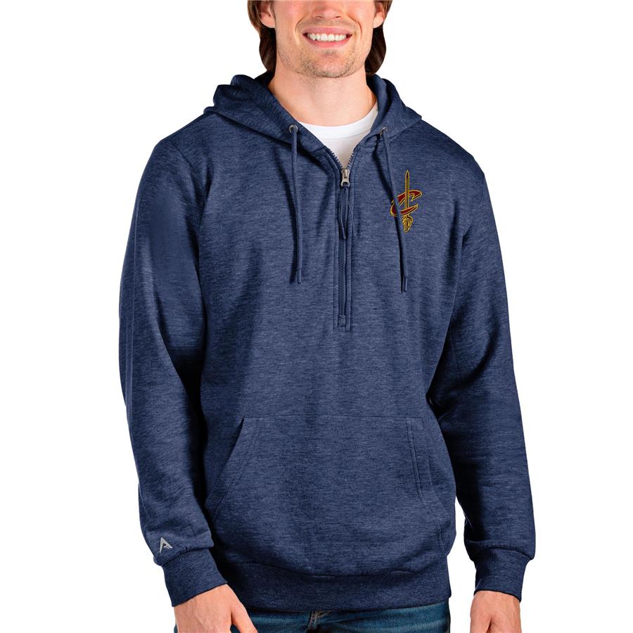 Cleveland Cavaliers Antigua Action Quarter-Zip Pullover Hoodie - Heathered Navy
