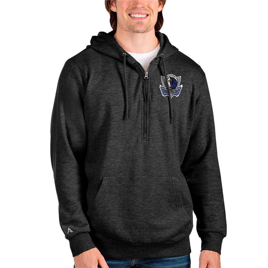 Dallas Mavericks Antigua Action Quarter-Zip Pullover Hoodie - Heathered Black
