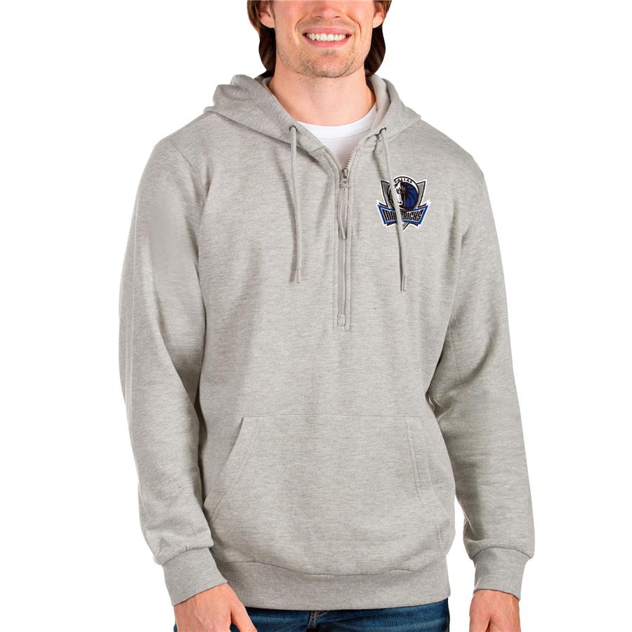 Dallas Mavericks Antigua Action Quarter-Zip Pullover Hoodie - Heathered Gray