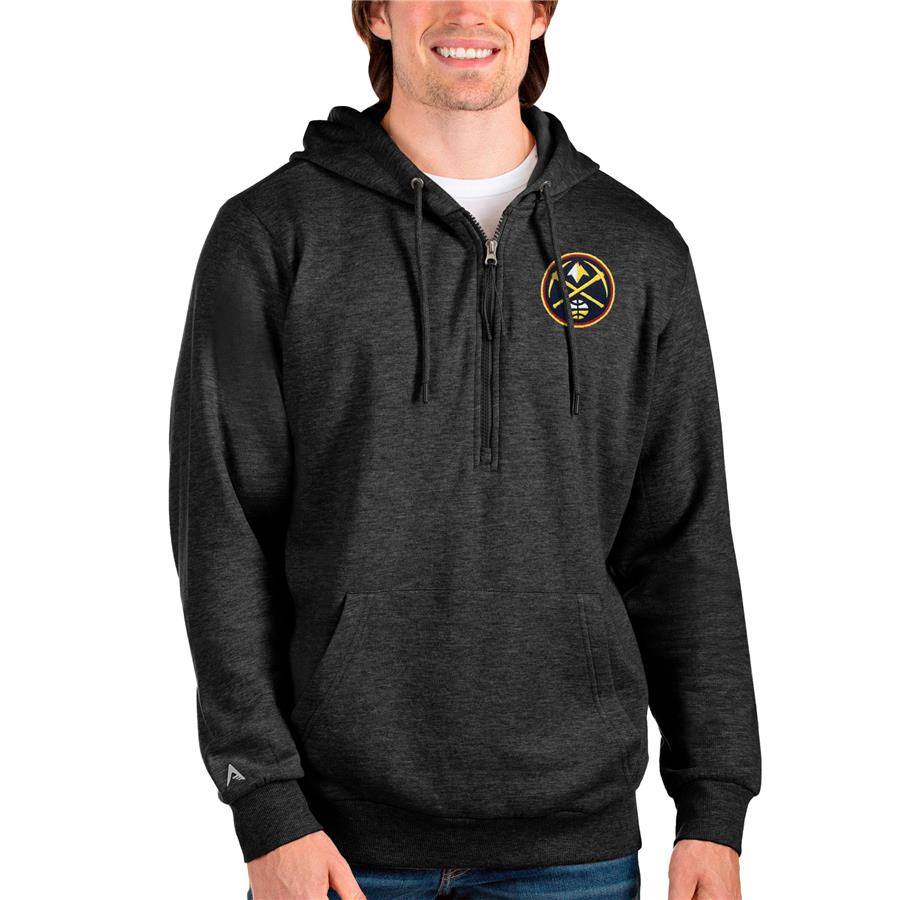 Denver Nuggets Antigua Action Quarter-Zip Pullover Hoodie - Heathered Black