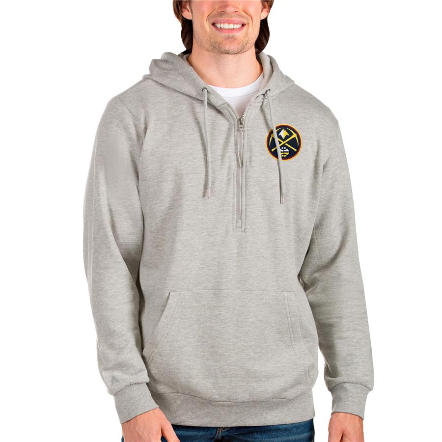 Denver Nuggets Antigua Action Quarter-Zip Pullover Hoodie - Heathered Gray