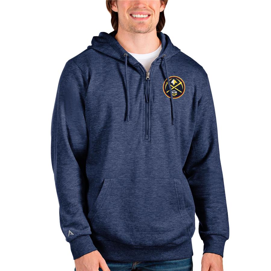 Denver Nuggets Antigua Action Quarter-Zip Pullover Hoodie - Heathered Navy