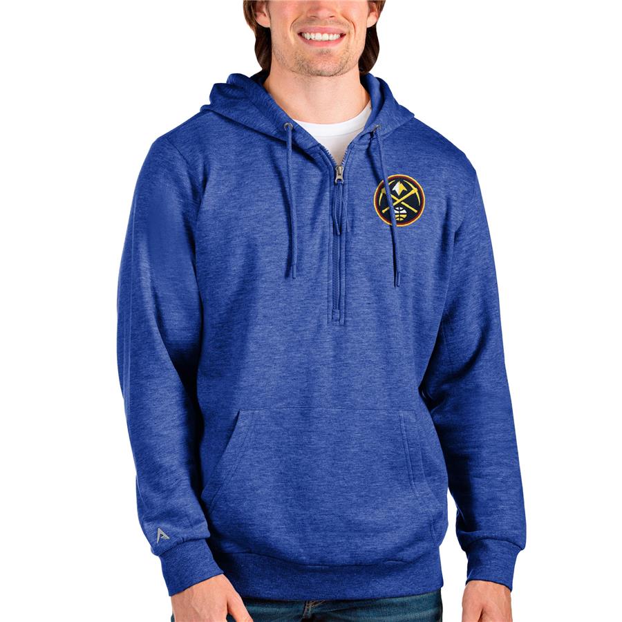 Denver Nuggets Antigua Action Quarter-Zip Pullover Hoodie - Royal