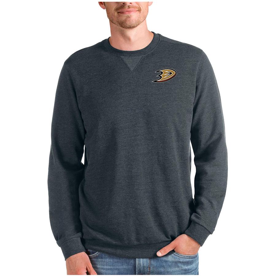Anaheim Ducks Antigua Reward Crewneck Pullover Sweatshirt - Heathered Charcoal