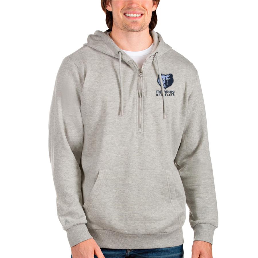 Memphis Grizzlies Antigua Action Quarter-Zip Pullover Hoodie - Heathered Gray