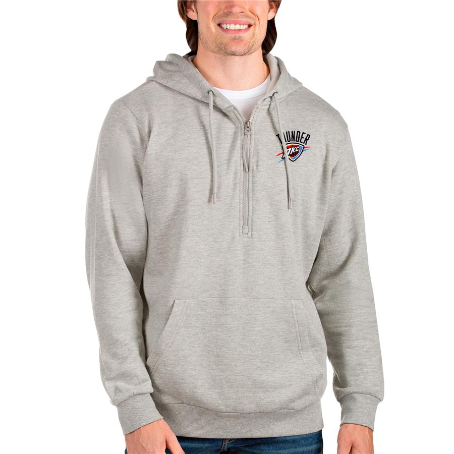 Oklahoma City Thunder Antigua Action Quarter-Zip Pullover Hoodie - Heathered Gray