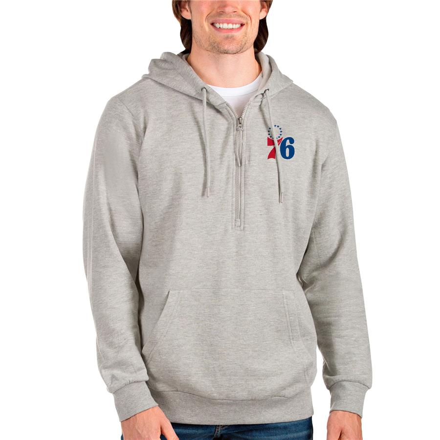 Philadelphia 76ers Antigua Action Quarter-Zip Pullover Hoodie - Heathered Gray