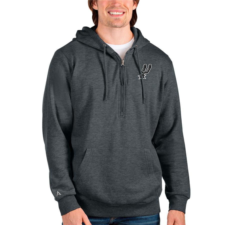 San Antonio Spurs Antigua Action Quarter-Zip Pullover Hoodie - Heathered Charcoal