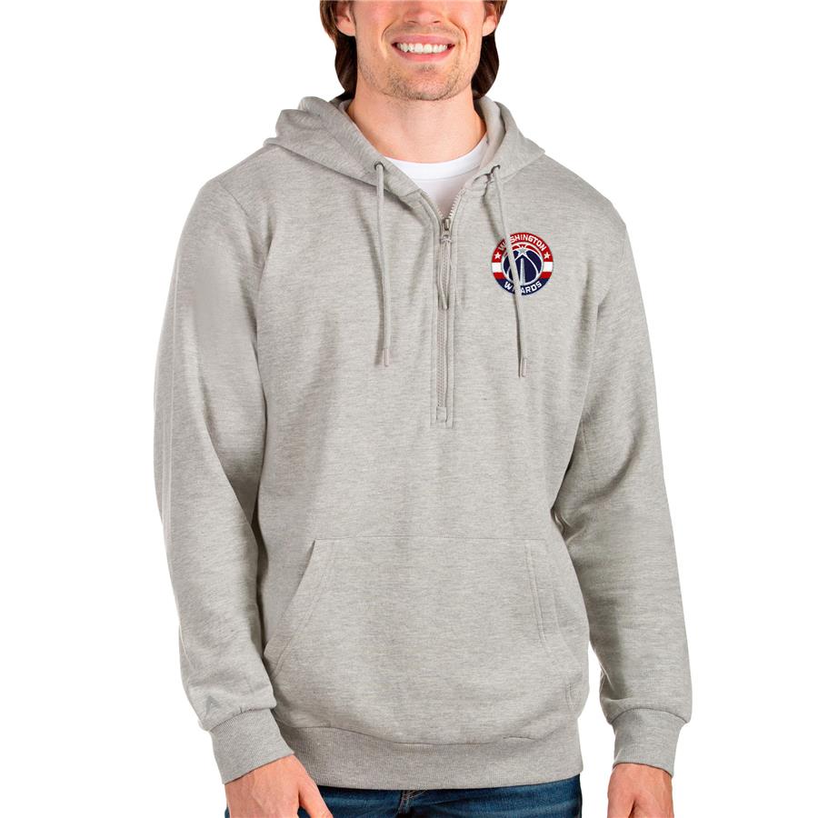 Washington Wizards Antigua Action Quarter-Zip Pullover Hoodie - Heathered Gray