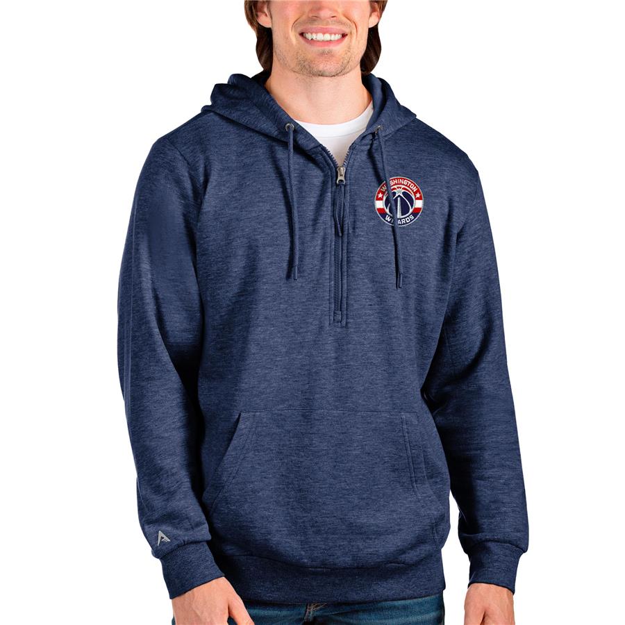 Washington Wizards Antigua Action Quarter-Zip Pullover Hoodie - Heathered Navy
