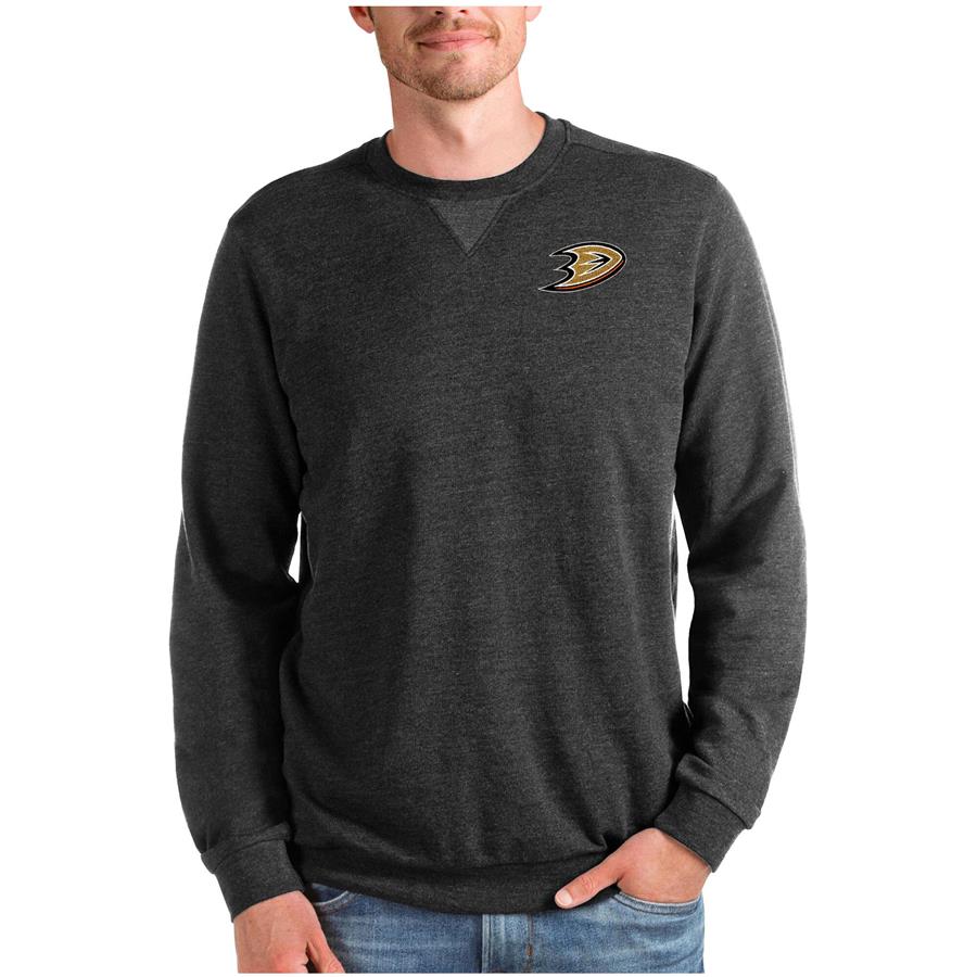 Anaheim Ducks Antigua Reward Crewneck Pullover Sweatshirt - Heathered Black