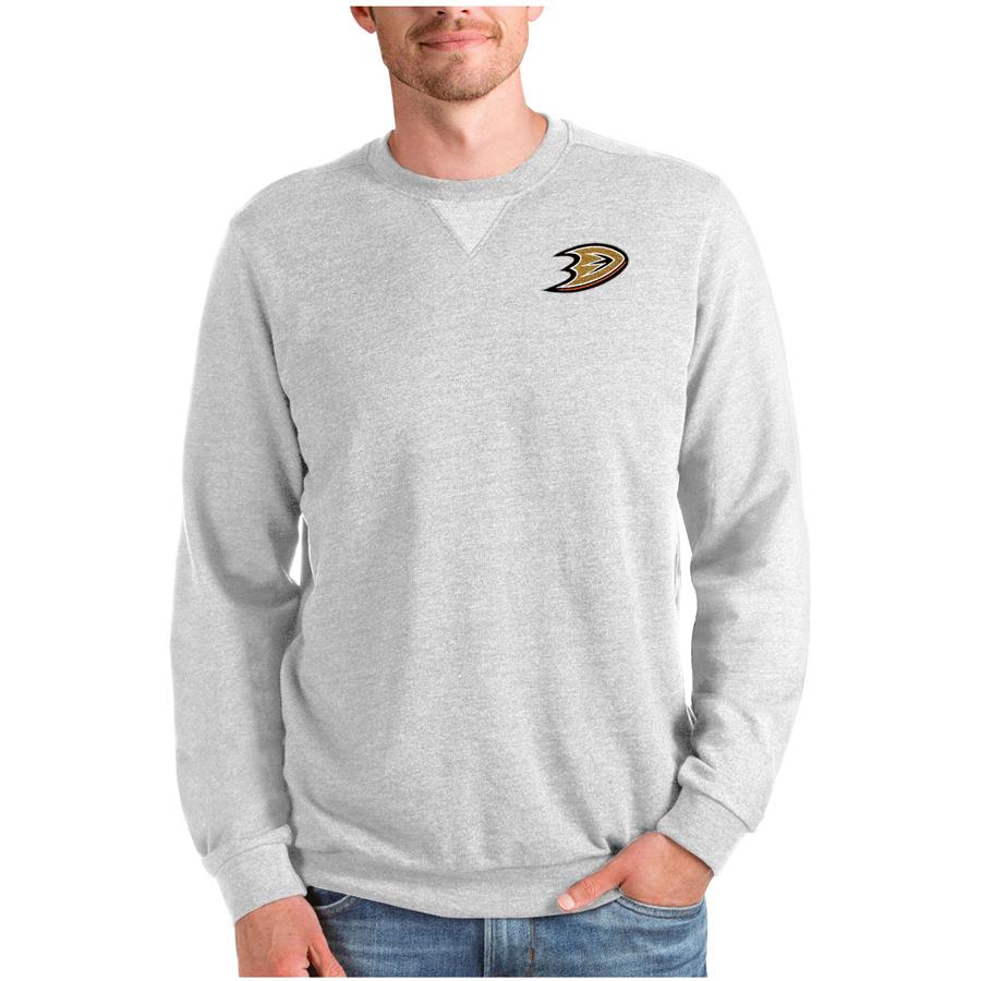 Anaheim Ducks Antigua Reward Crewneck Pullover Sweatshirt - Heathered Gray