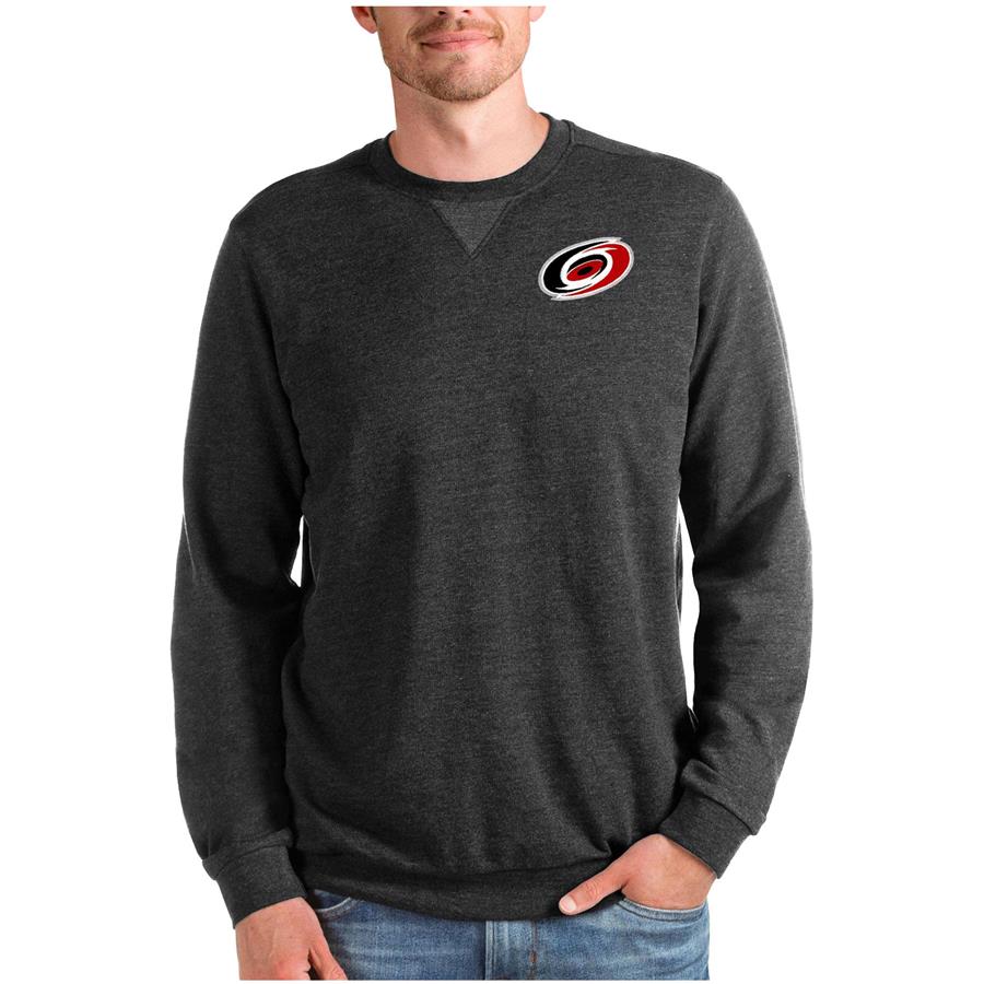 Carolina Hurricanes Antigua Reward Crewneck Pullover Sweatshirt - Heathered Black
