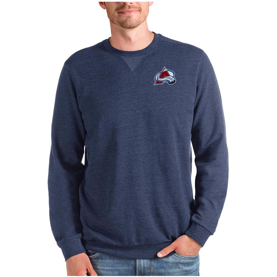 Colorado Avalanche Antigua Reward Crewneck Pullover Sweatshirt - Heathered Navy