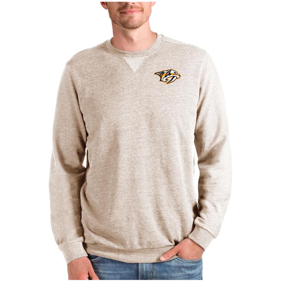 Nashville Predators Antigua Reward Crewneck Pullover Sweatshirt - Oatmeal