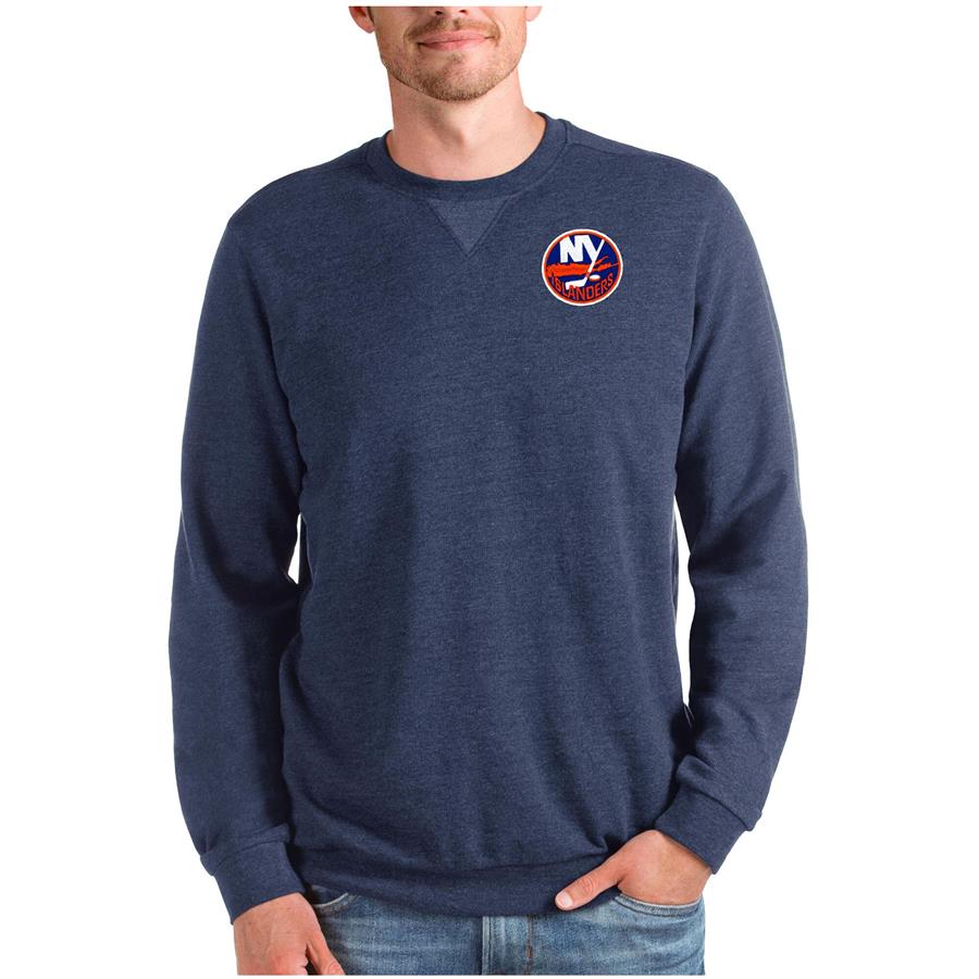 New York Islanders Antigua Reward Crewneck Pullover Sweatshirt - Heathered Navy