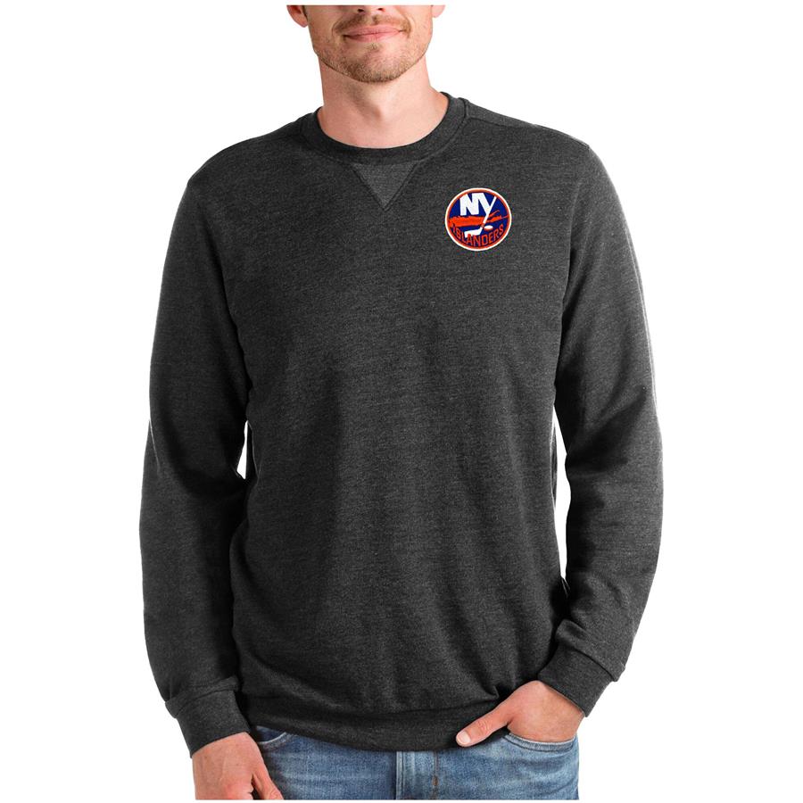 New York Islanders Antigua Reward Crewneck Pullover Sweatshirt - Heathered Black