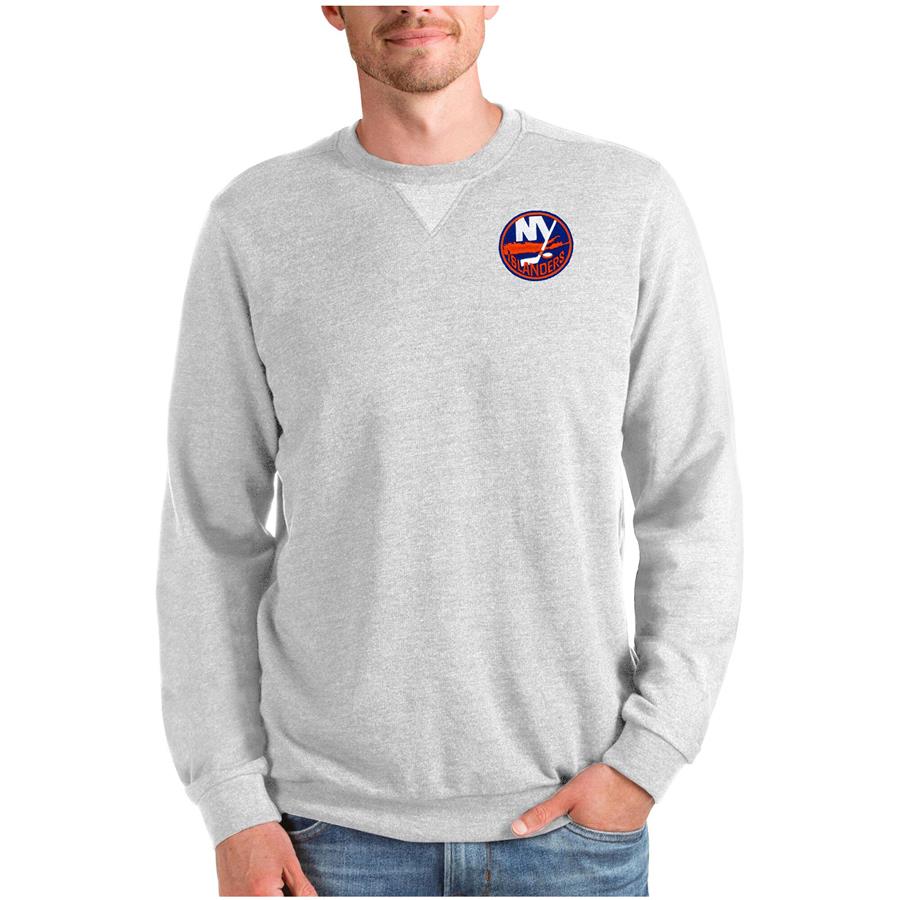 New York Islanders Antigua Reward Crewneck Pullover Sweatshirt - Heathered Gray