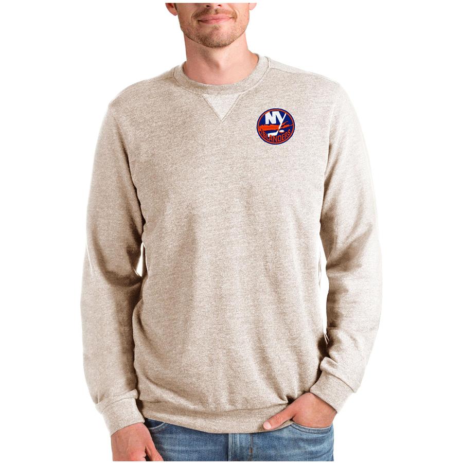 New York Islanders Antigua Reward Crewneck Pullover Sweatshirt - Oatmeal