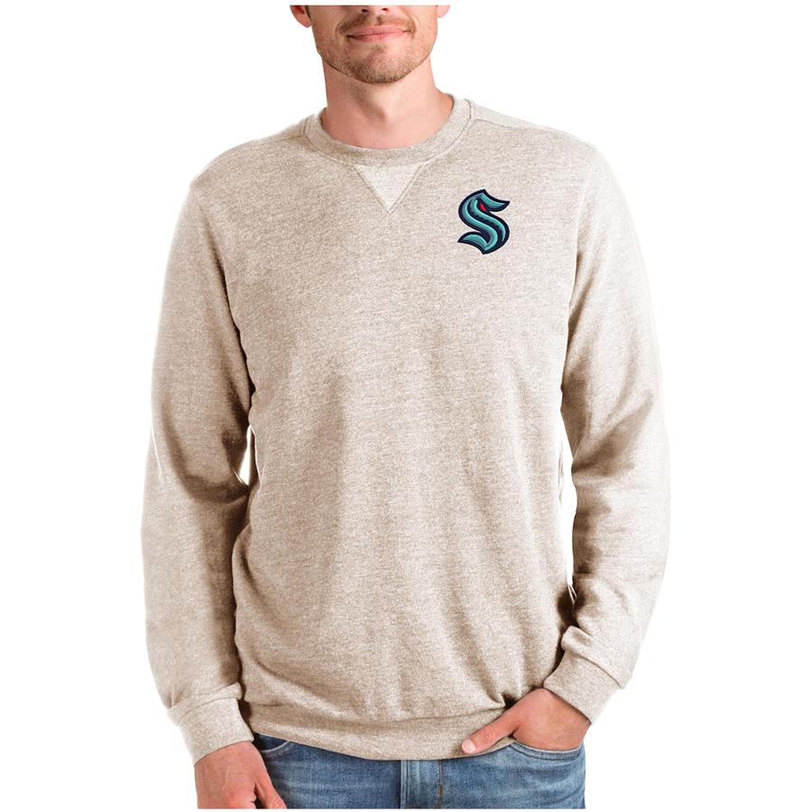 Seattle Kraken Antigua Reward Crewneck Pullover Sweatshirt - Oatmeal