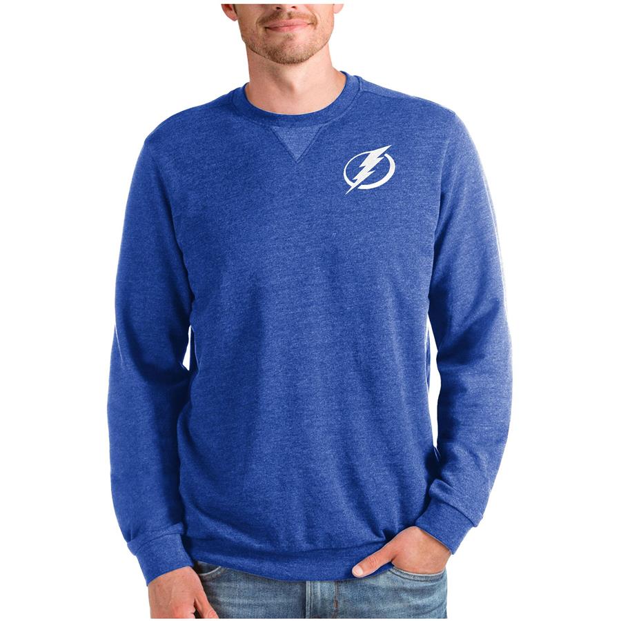 Tampa Bay Lightning Antigua Reward Crewneck Pullover Sweatshirt - Heathered Royal