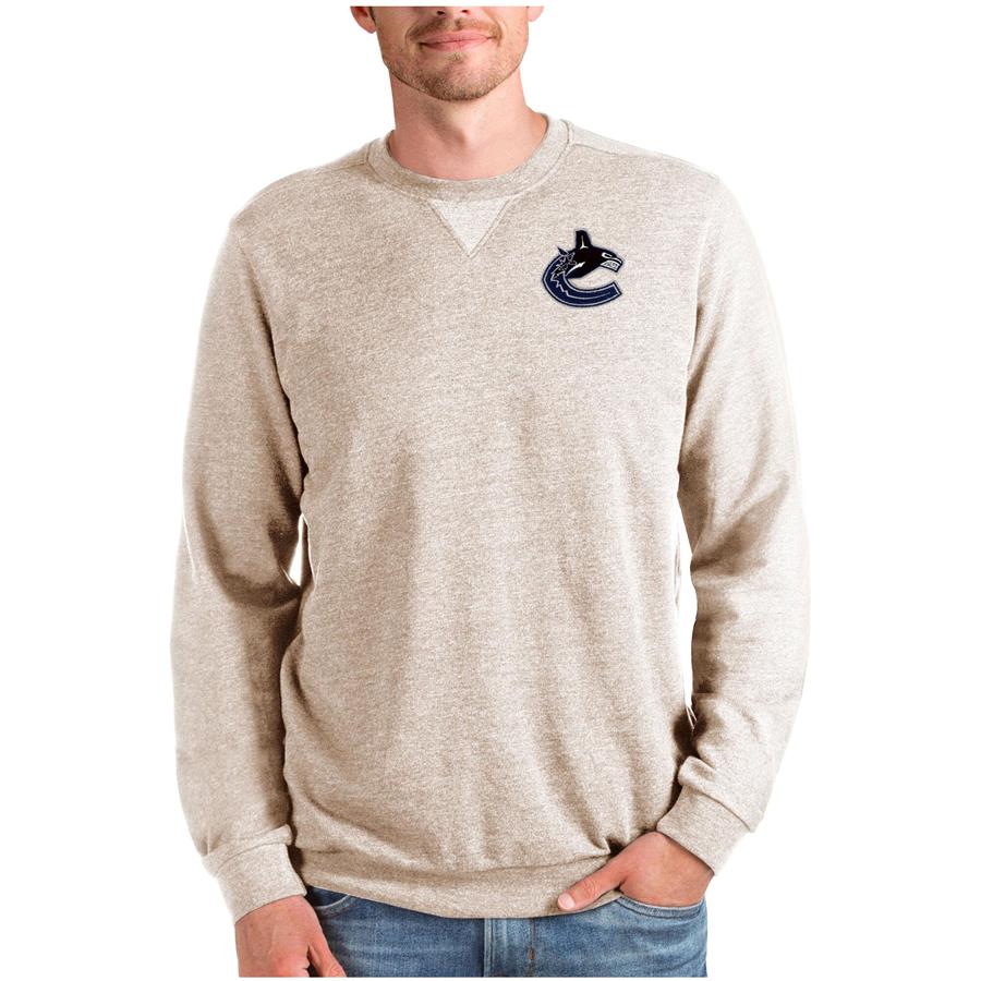 Vancouver Canucks Antigua Reward Crewneck Pullover Sweatshirt - Oatmeal