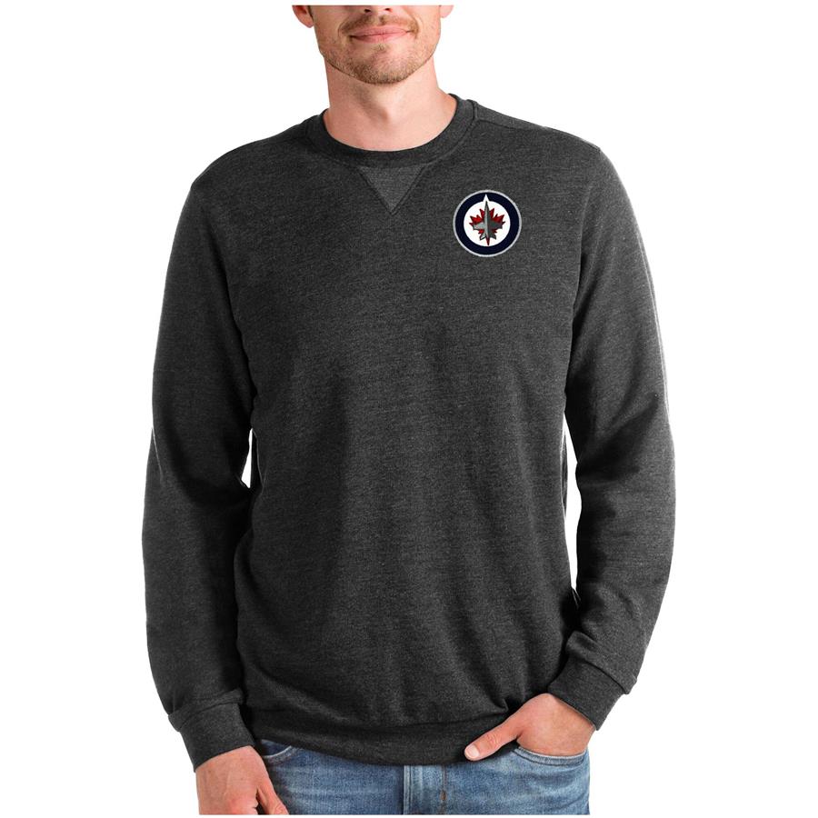 Winnipeg Jets Antigua Reward Crewneck Pullover Sweatshirt - Heathered Black