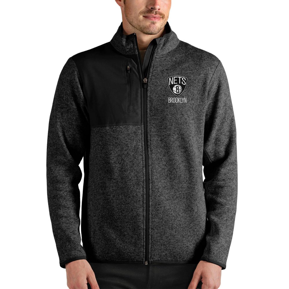 Brooklyn Nets Antigua Fortune Full-Zip Jacket - Heathered Black