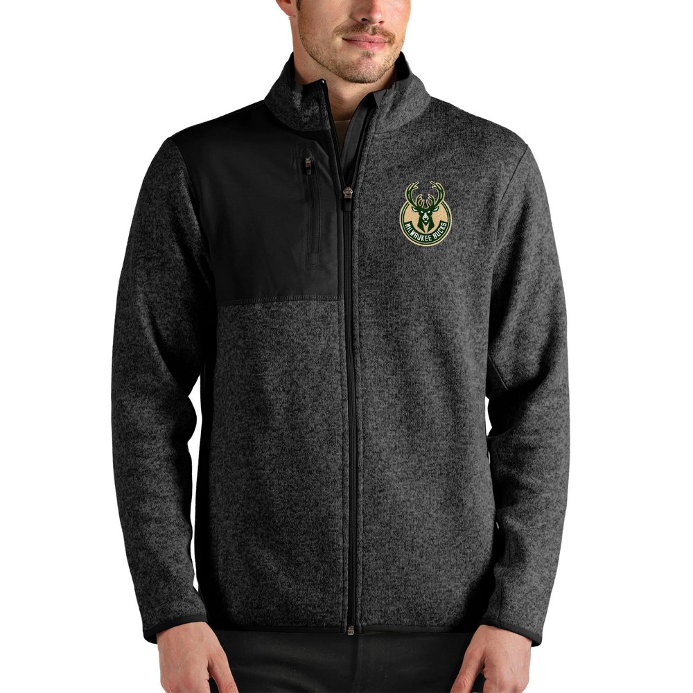 Milwaukee Bucks Antigua Fortune Full-Zip Jacket - Heathered Black