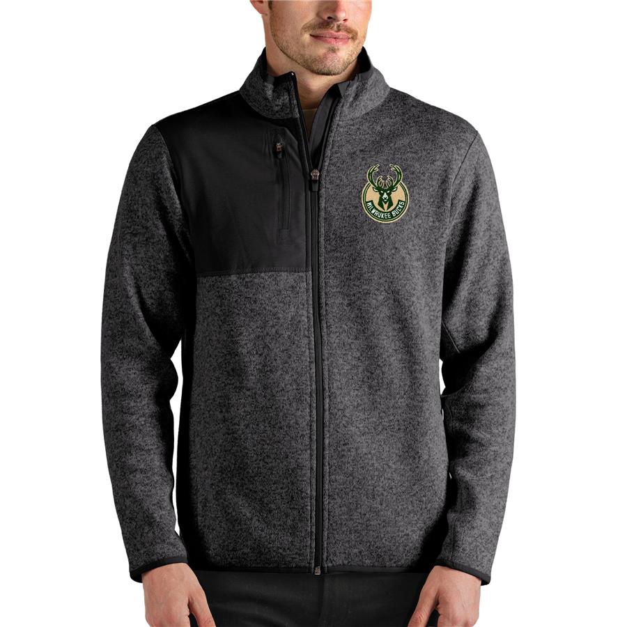 Milwaukee Bucks Antigua Fortune Full-Zip Jacket - Heathered Charcoal