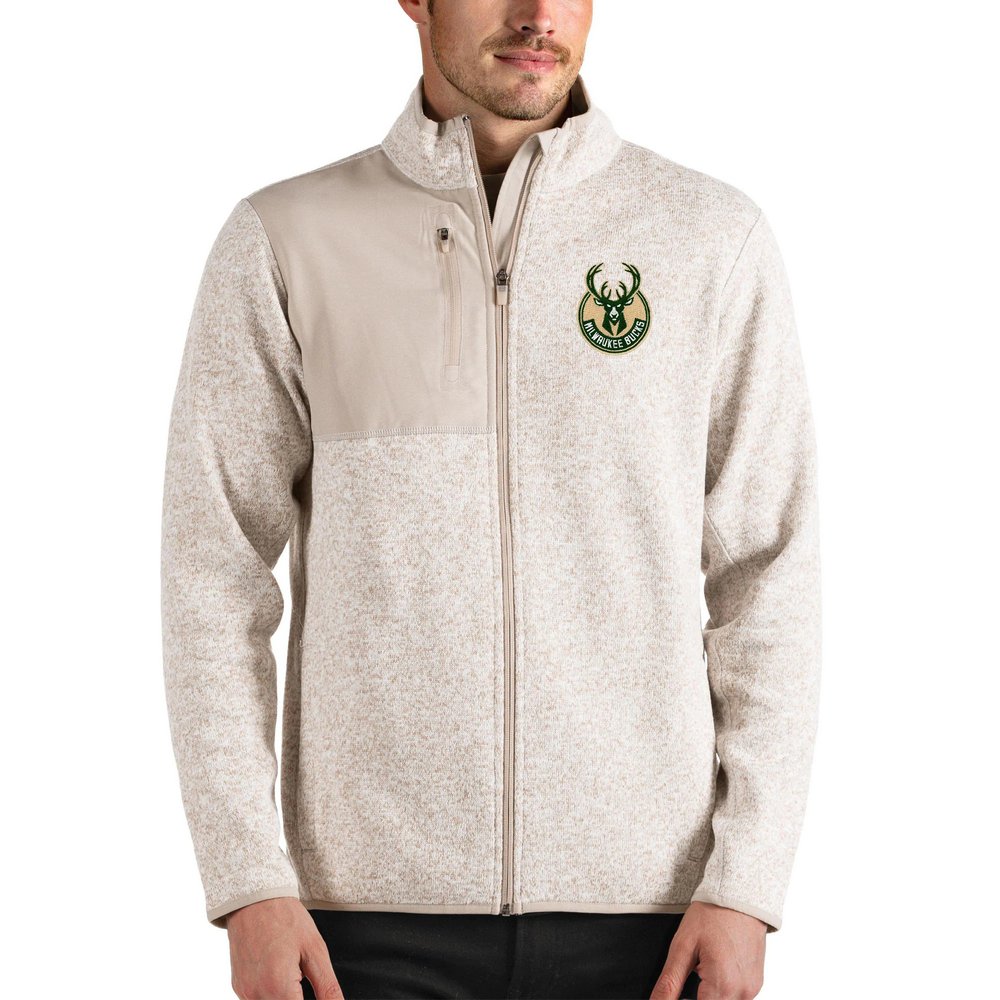Milwaukee Bucks Antigua Fortune Full-Zip Jacket - Oatmeal