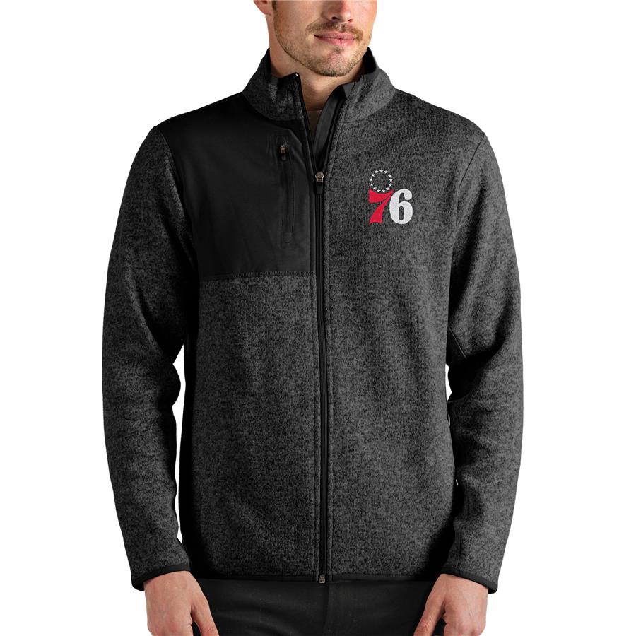 Philadelphia 76ers Antigua Fortune Full-Zip Jacket - Heathered Black
