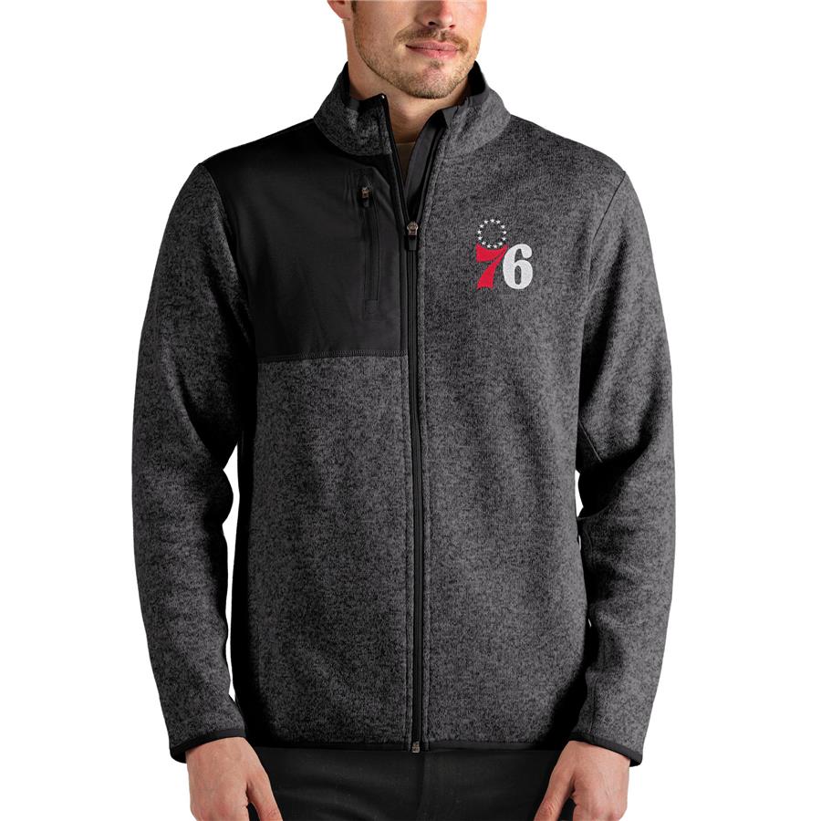 Philadelphia 76ers Antigua Fortune Full-Zip Jacket - Heathered Charcoal