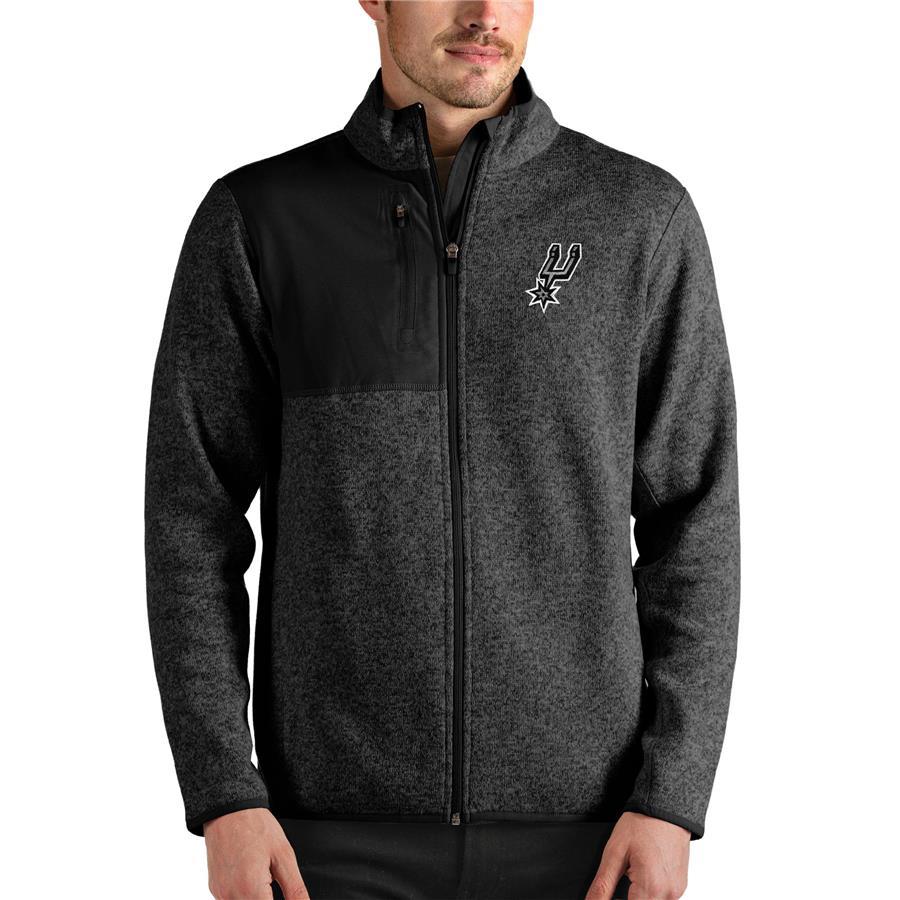 San Antonio Spurs Antigua Fortune Full-Zip Jacket - Heathered Black