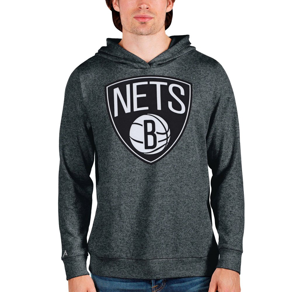 Brooklyn Nets Antigua Logo Absolute Pullover Hoodie - Charcoal
