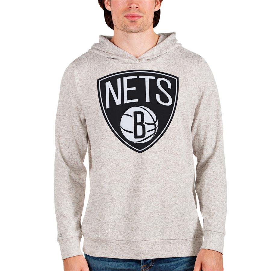 Brooklyn Nets Antigua Logo Absolute Pullover Hoodie - Cream