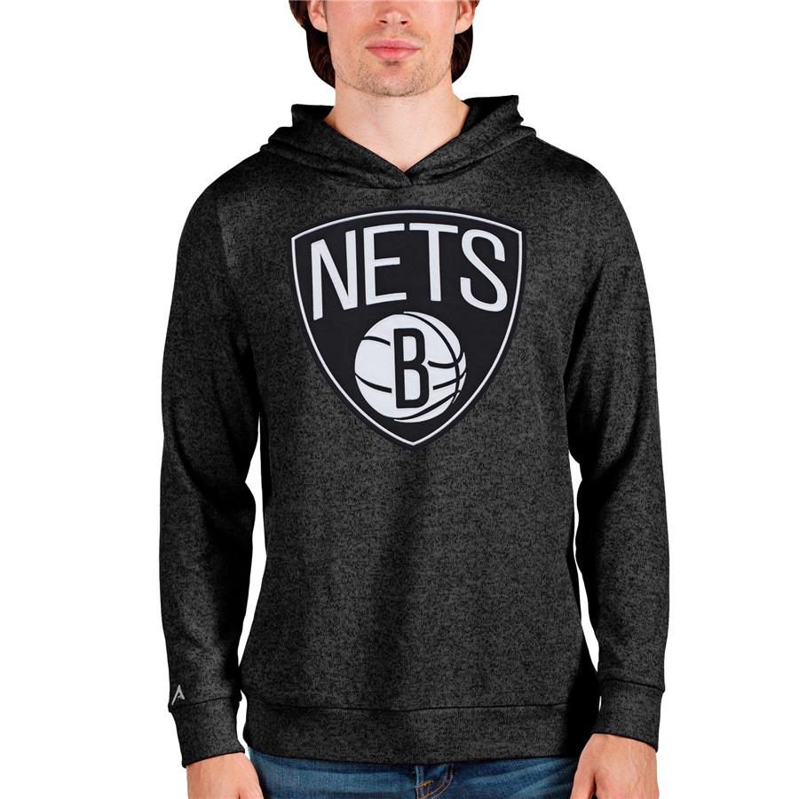 Brooklyn Nets Antigua Logo Absolute Pullover Hoodie - Heathered Black
