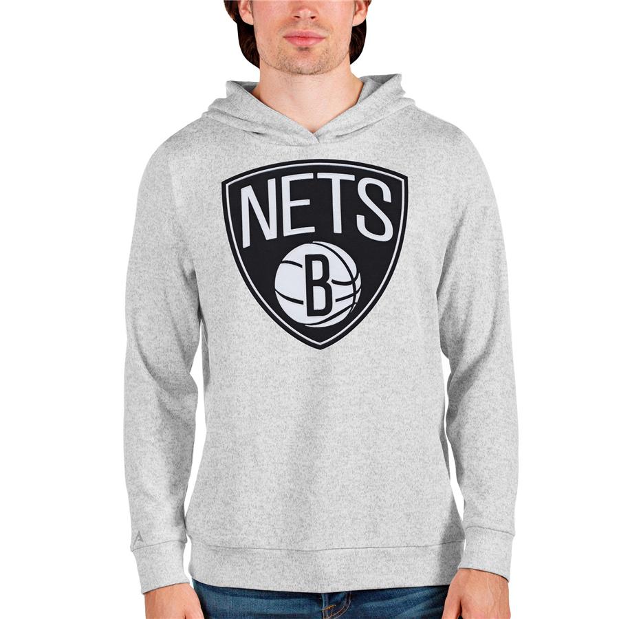 Brooklyn Nets Antigua Logo Absolute Pullover Hoodie - Heathered Gray
